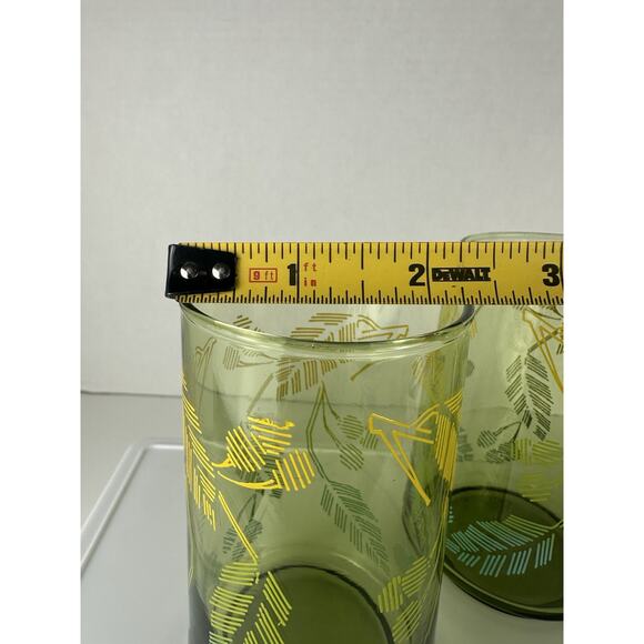 Libbey Green Drinking Glass Tumbler Leaf Jungle Foliage Yellow Blue Print VTG 3 - Picture 7 of 7